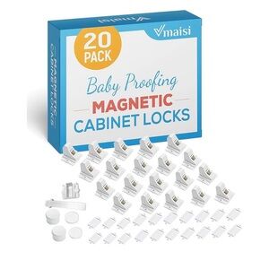 White Magnetic Cabinet Locks - 20 Pack